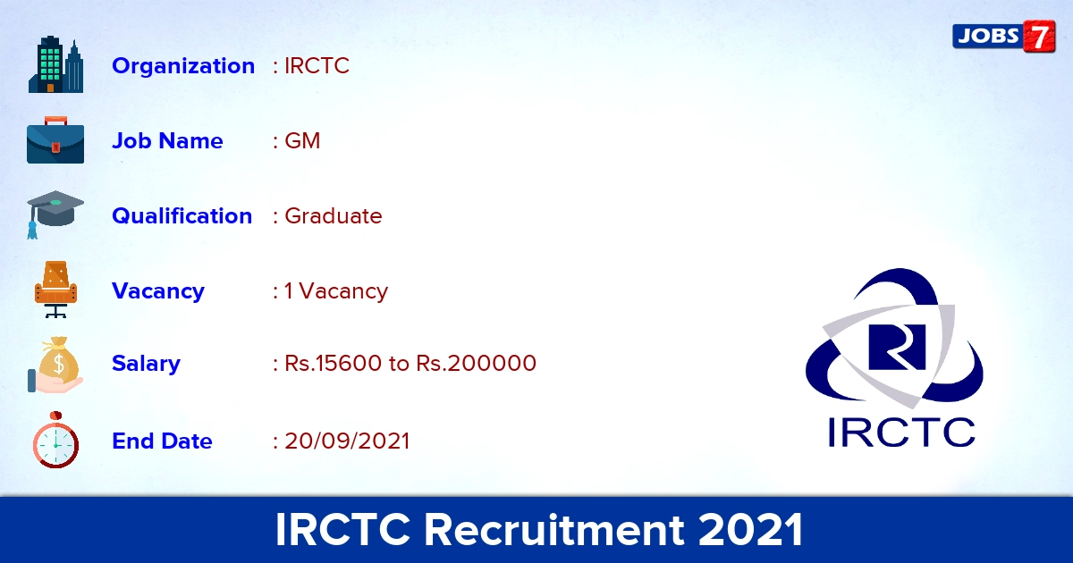 IRCTC Recruitment 2021 - Apply Online for Joint General Manager Jobs