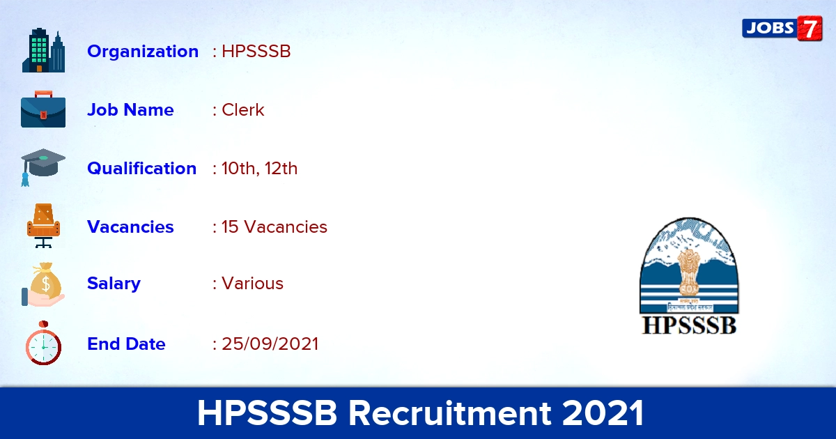 HPSSSB Recruitment 2021 - Apply Offline for 15 Clerk Vacancies