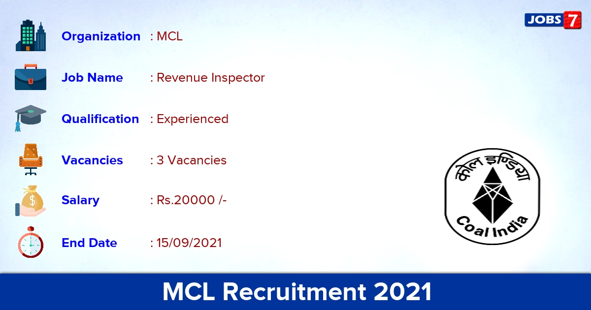 MCL Recruitment 2021 - Apply Offline for Revenue Inspector Jobs