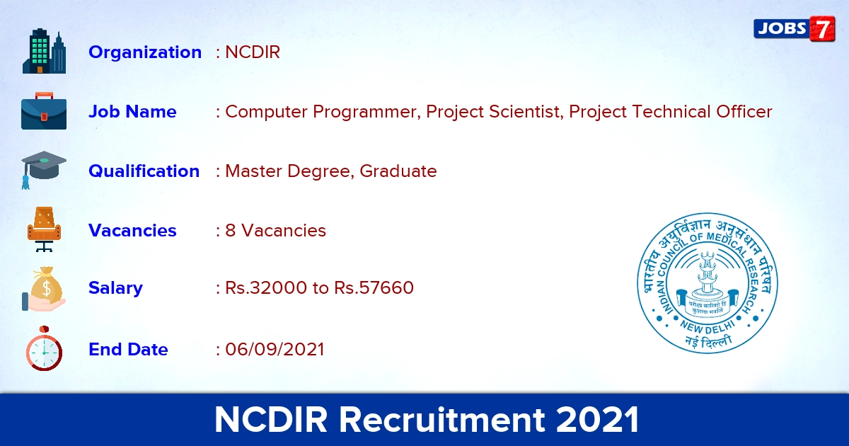 NCDIR Recruitment 2021 - Apply Online for Project Technical Officer Jobs