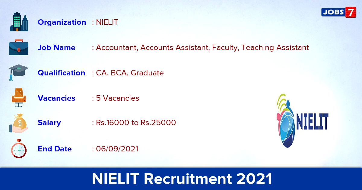 NIELIT Recruitment 2021 - Apply Online for Teaching Assistant Jobs
