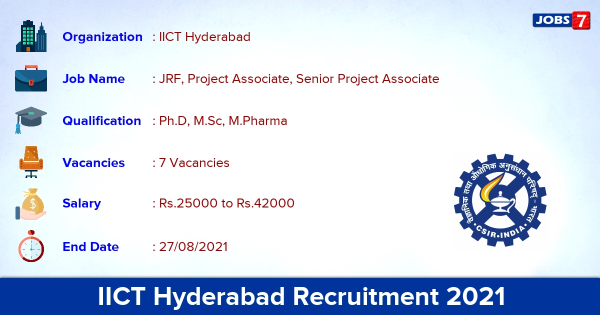 IICT Hyderabad Recruitment 2021 - Apply Direct Interview for JRF, Project Associate Jobs