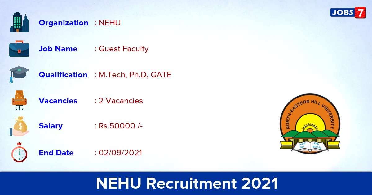 NEHU Recruitment 2021 - Apply Online for Guest Faculty Jobs