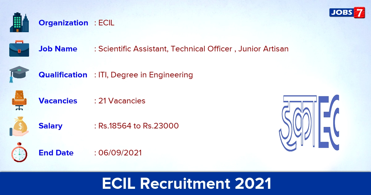 ECIL Recruitment 2021 - Apply Direct Interview for 21 Scientific Assistant Vacancies