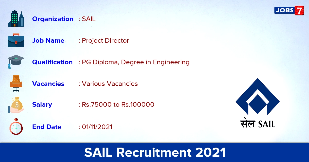 SAIL Recruitment 2021 - Apply Online for Project Director Vacancies