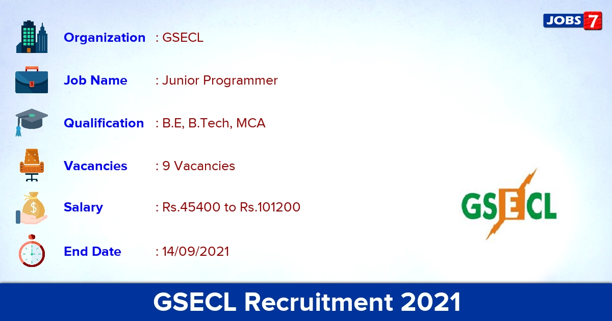 GSECL Recruitment 2021 - Apply Online for Junior Programmer Jobs