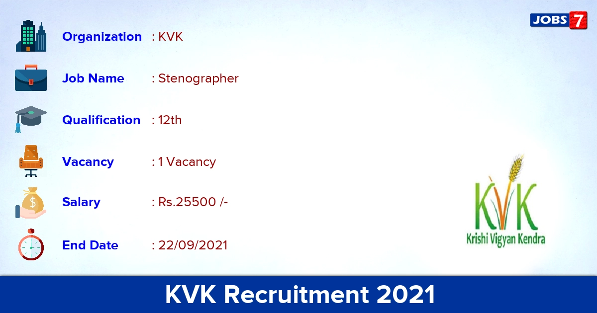 KVK Recruitment 2021 - Apply Offline for Stenographer Jobs
