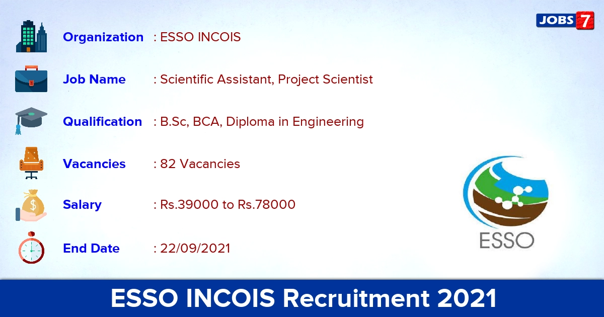 ESSO INCOIS Recruitment 2021 - Apply Online for 82 Project Scientist Vacancies