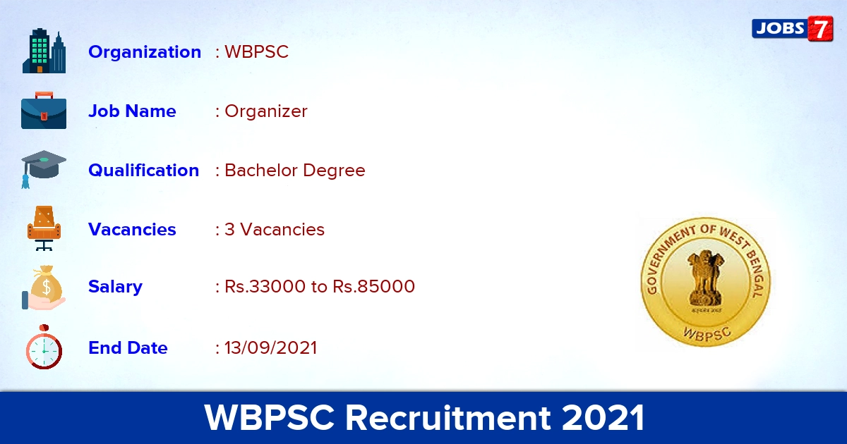 WBPSC Recruitment 2021 - Apply Online for Organizer Jobs