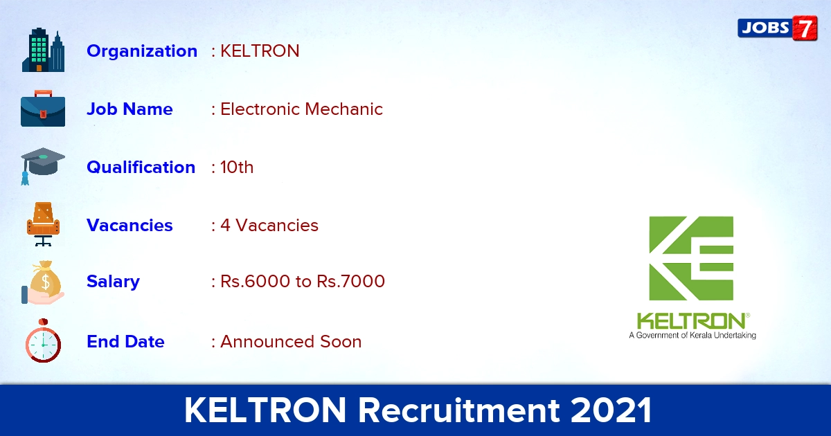 KELTRON Recruitment 2021 - Apply Online for Electronic Mechanic Jobs