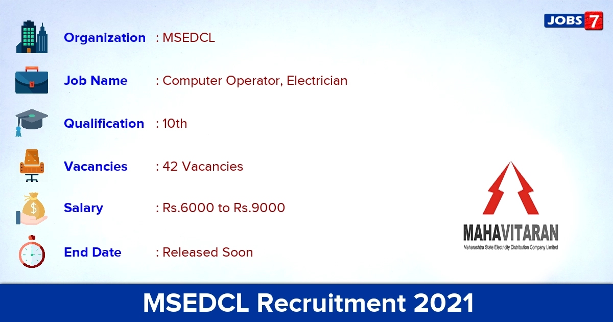 MSEDCL Recruitment 2021 - Apply Online for 42 Computer Operator, Electrician Vacancies