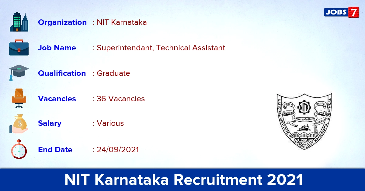 NIT Karnataka Recruitment 2021 - Apply Online for 36 Technical Assistant Vacancies