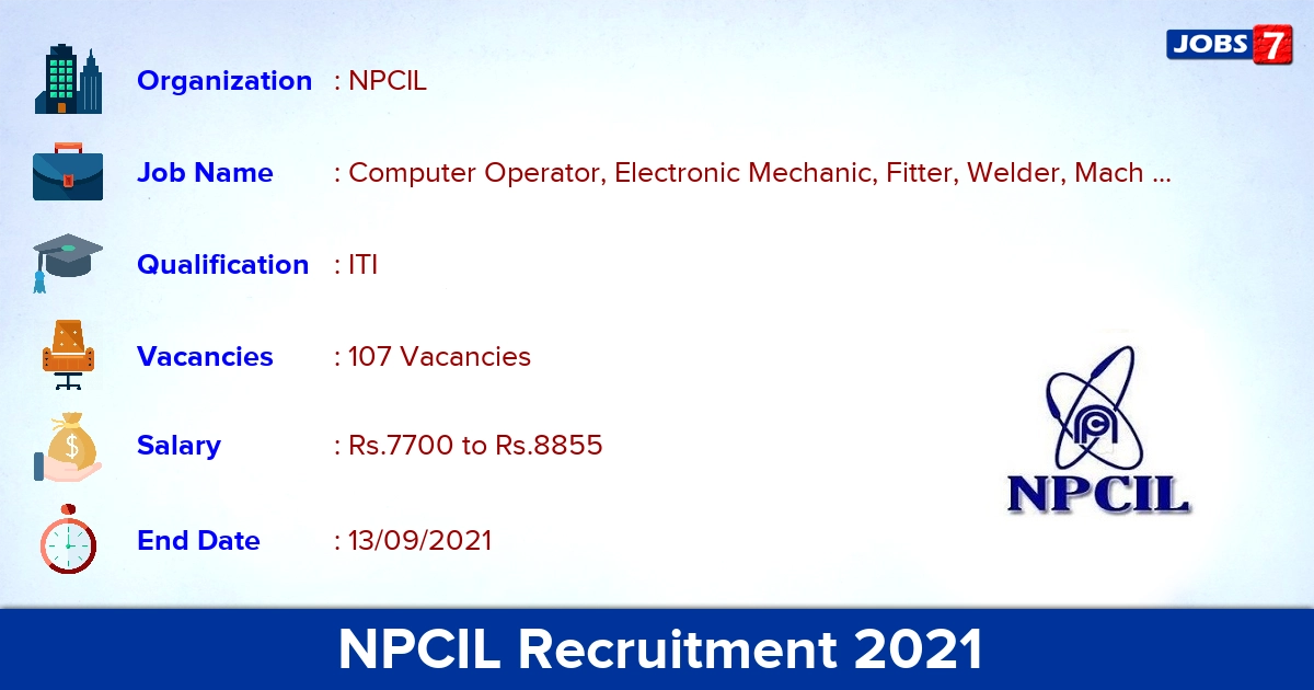 NPCIL Recruitment 2021 - Apply Online for 107 Fitter, Turner Vacancies