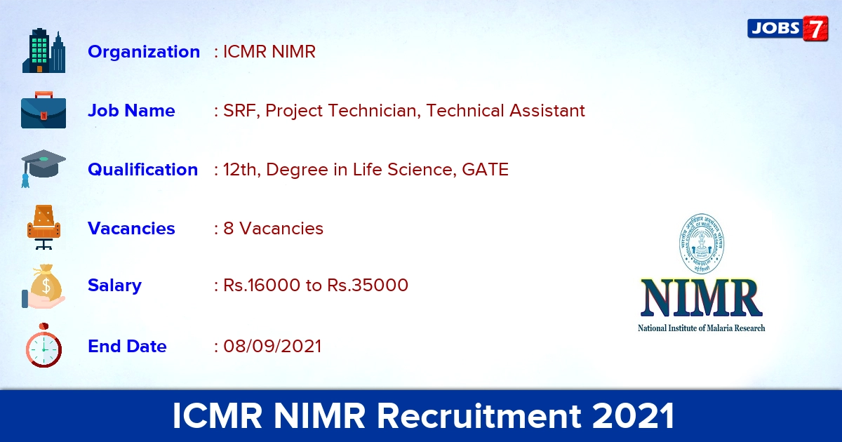 ICMR NIMR Recruitment 2021 - Apply Online for SRF, Technical Assistant Jobs