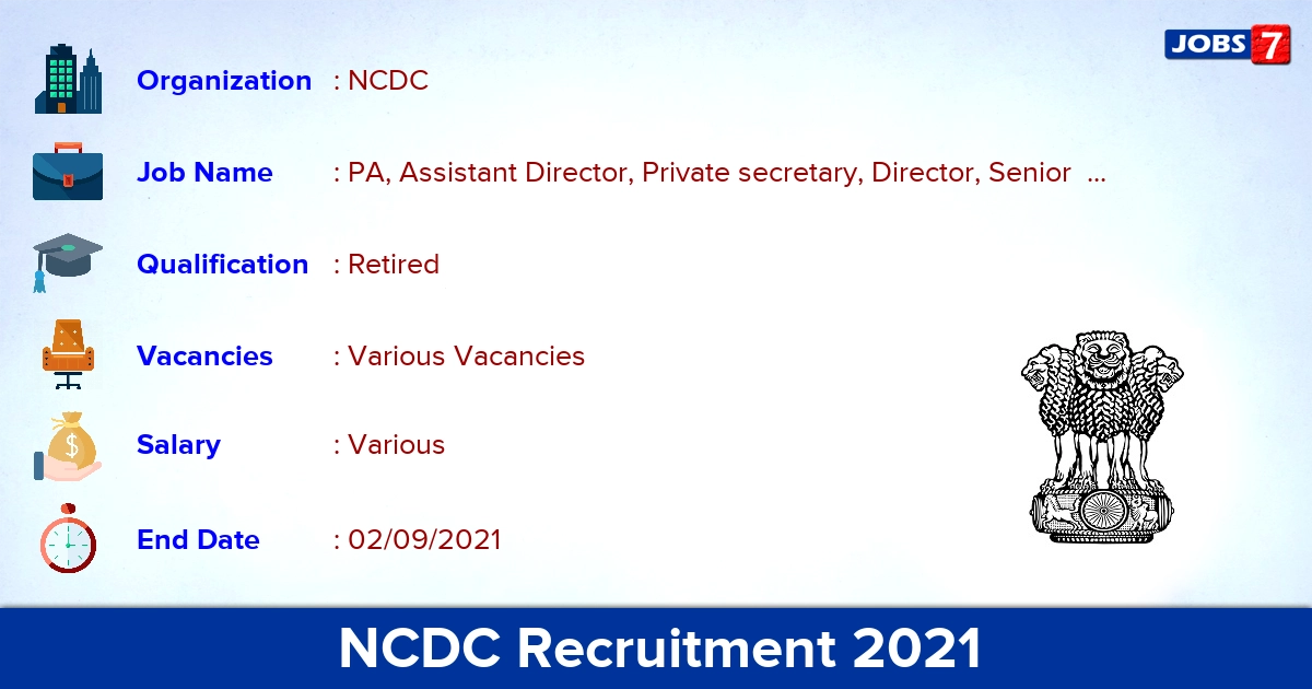 NCDC Recruitment 2021 - Apply Online for Private secretary, Director Vacancies