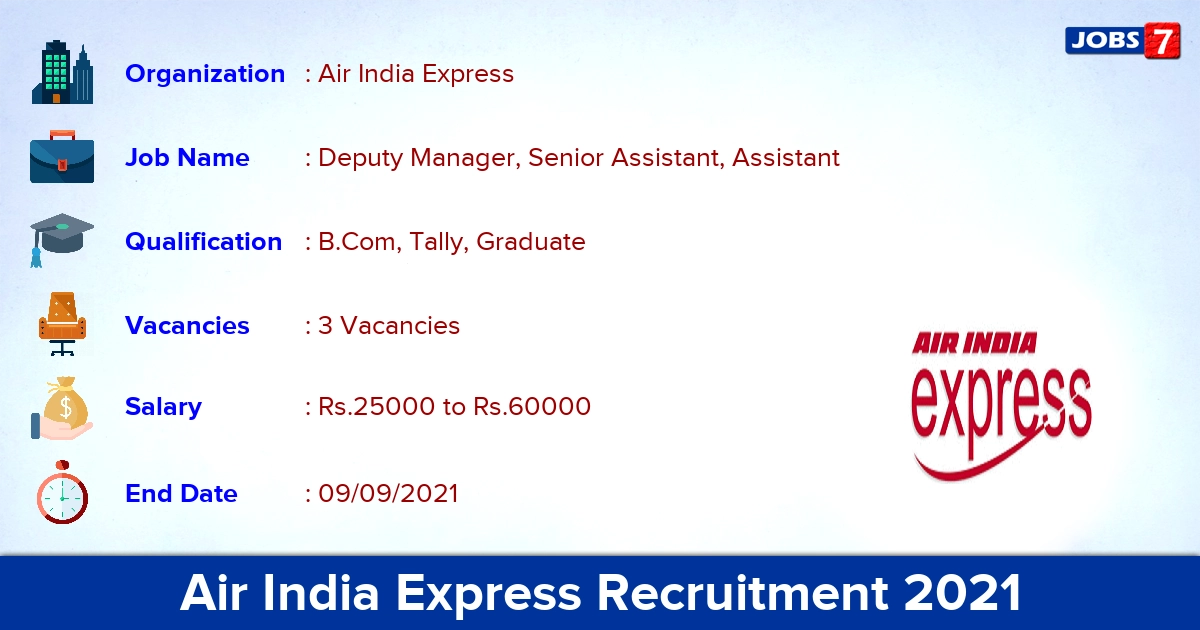 Air India Express Recruitment 2021 - Apply Online for Deputy Manager, Assistant Jobs