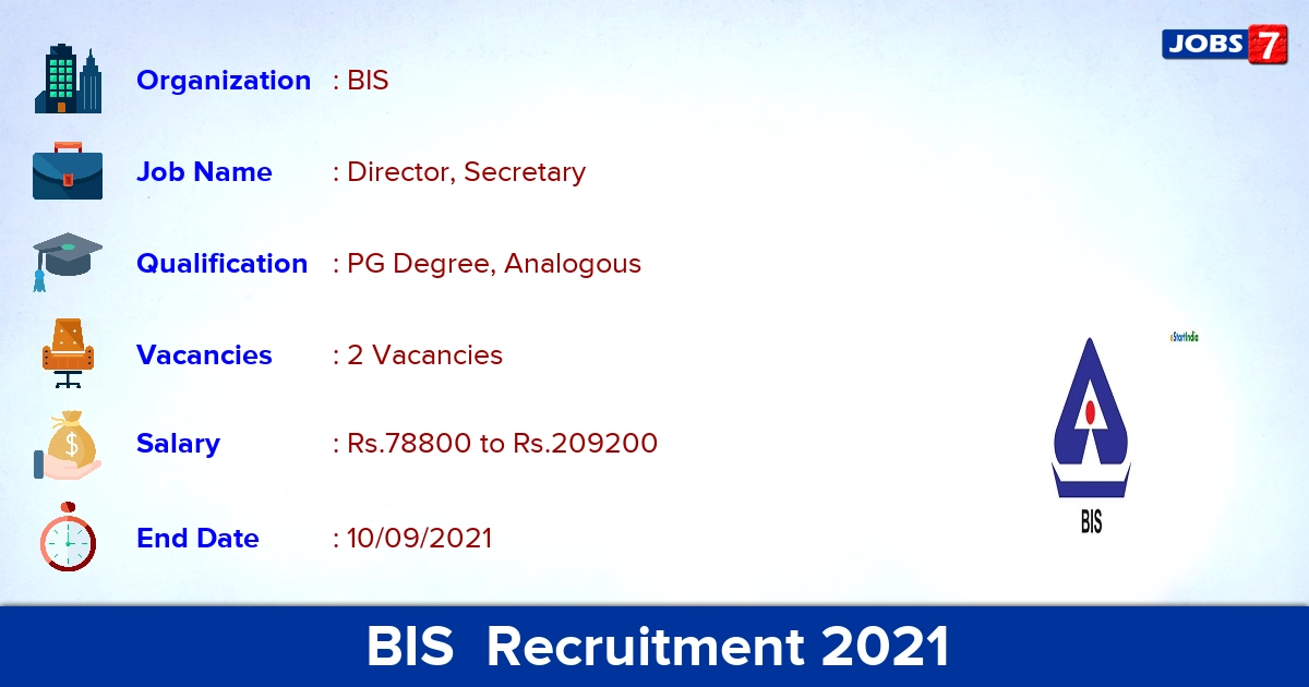 BIS Recruitment 2021 - Apply Offline for Director, Secretary Jobs