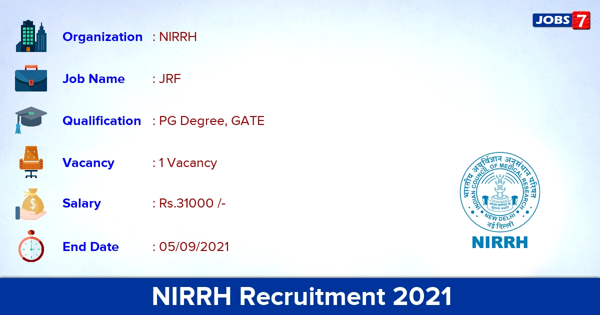 NIRRH Recruitment 2021 - Apply Online for Junior Research Fellow Jobs