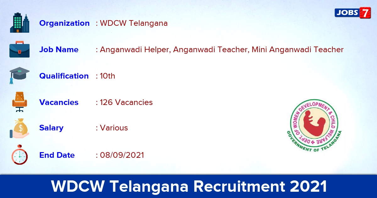 WDCW Telangana Recruitment 2021 - Apply Online for 126 Anganwadi Teacher Vacancies