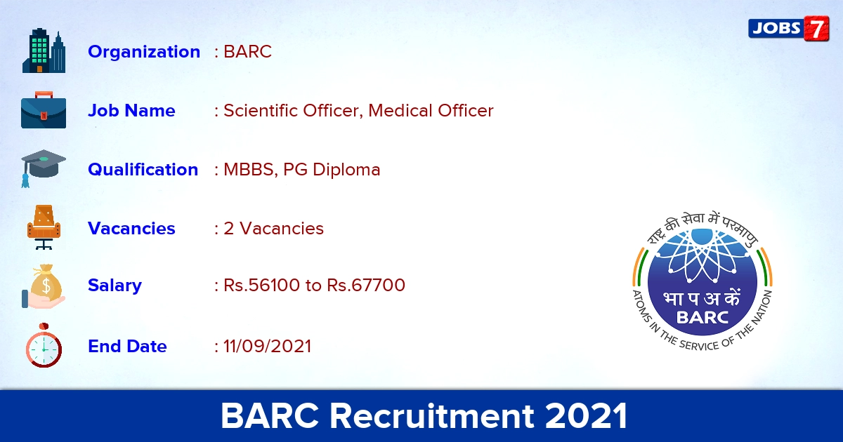 BARC Recruitment 2021 - Apply Online for Scientific Officer, Medical Officer Jobs