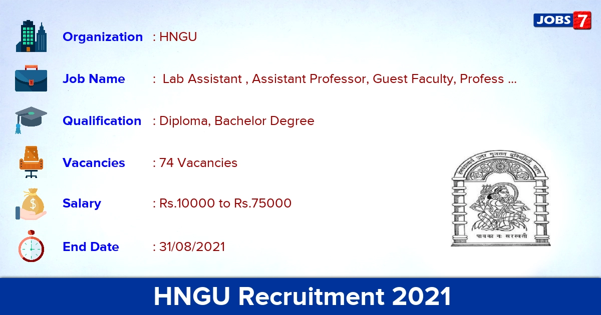 HNGU Recruitment 2021 - Apply Online for 74  Lab Assistant, Professor Vacancies