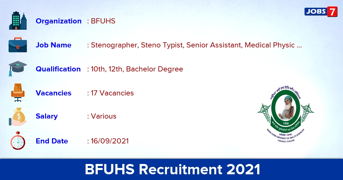 BFUHS Recruitment 2021 - Apply Offline for 17 Stenographer, Programmer Vacancies