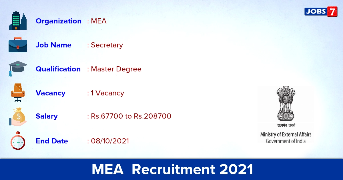 MEA Recruitment 2021 - Apply Offline for Secretary Jobs