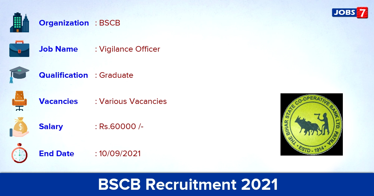 BSCB Recruitment 2021 - Apply Offline for Chief Vigilance Officer Vacancies