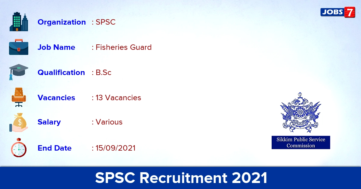 SPSC Recruitment 2021 - Apply Online for 13 Fisheries Guard Vacancies
