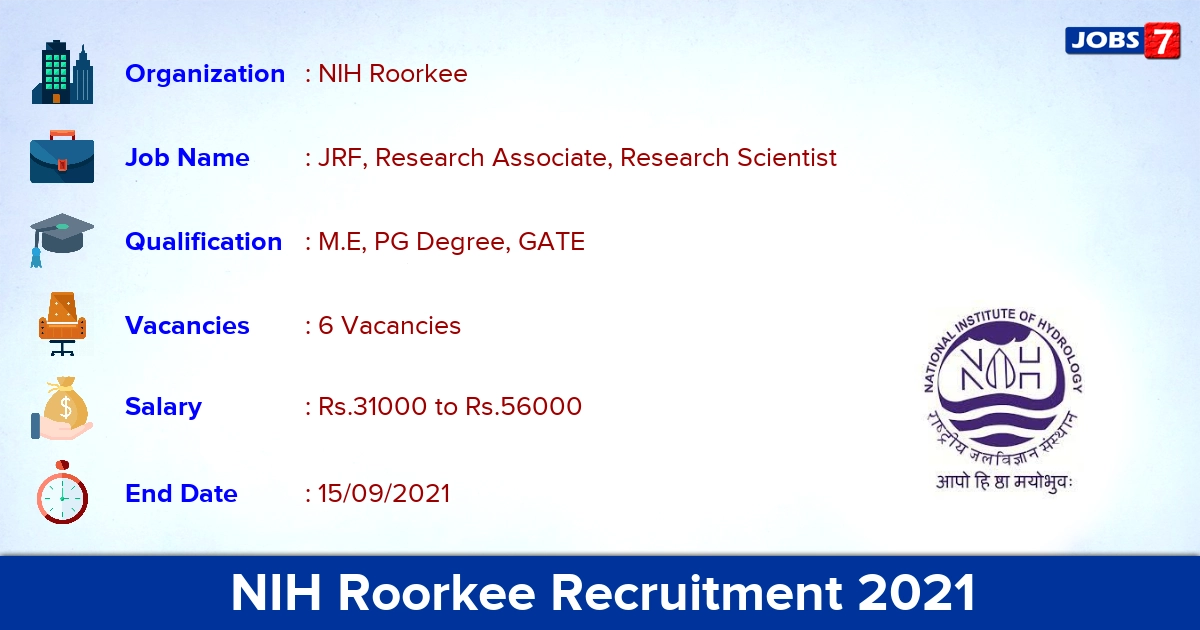 NIH Roorkee Recruitment 2021 - Apply Direct Interview for JRF, Research Scientist Jobs