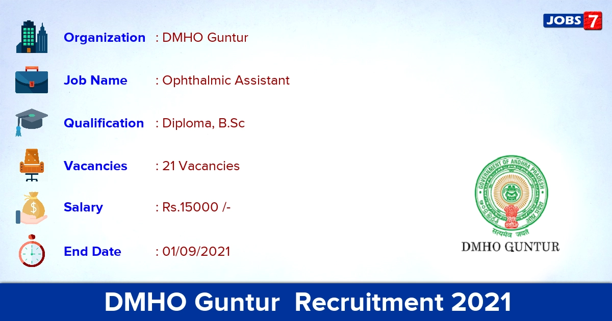 DMHO Guntur Recruitment 2021 - Apply Direct Interview for 21 Ophthalmic Assistant Vacancies