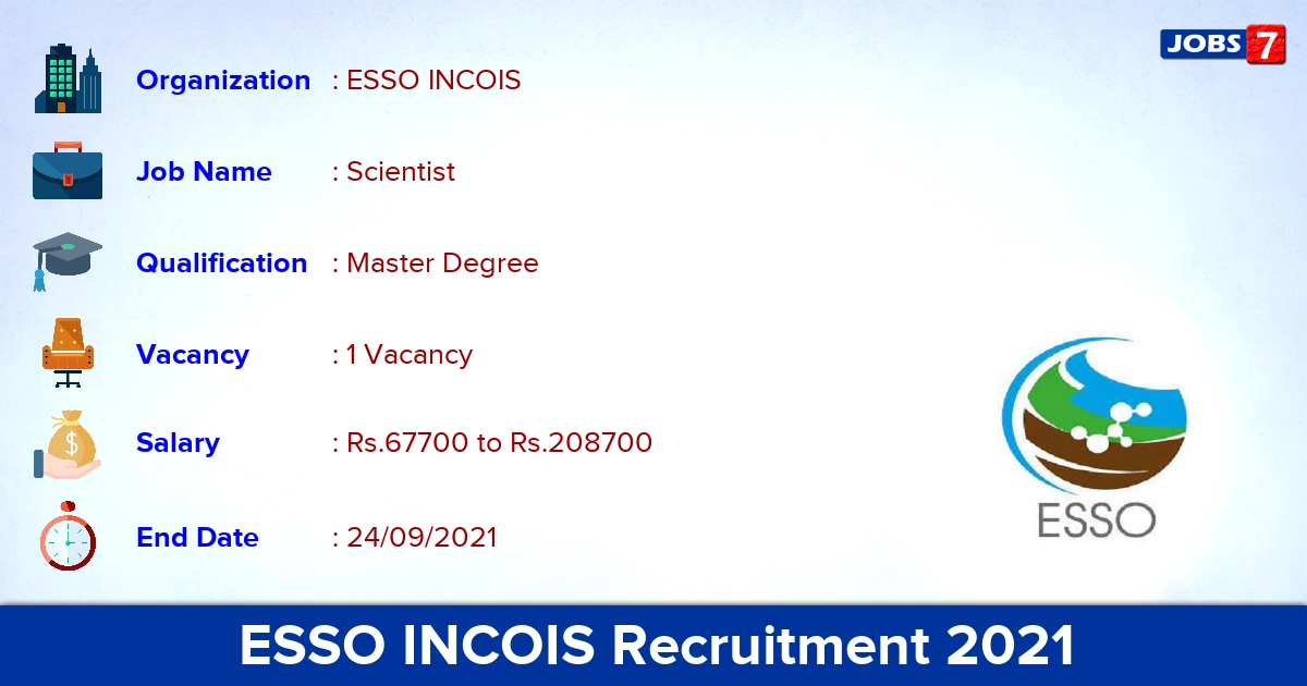 ESSO INCOIS Recruitment 2021 - Apply Online for Scientist Jobs
