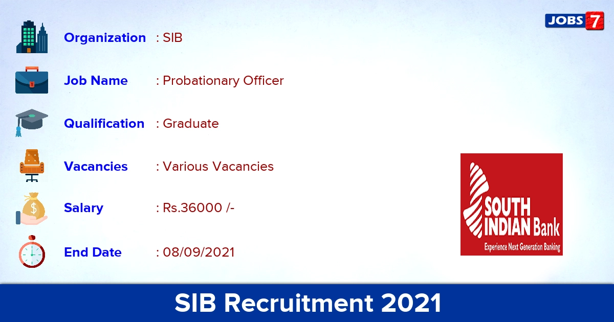 SIB Recruitment 2021 - Apply Online for Probationary Officer Vacancies