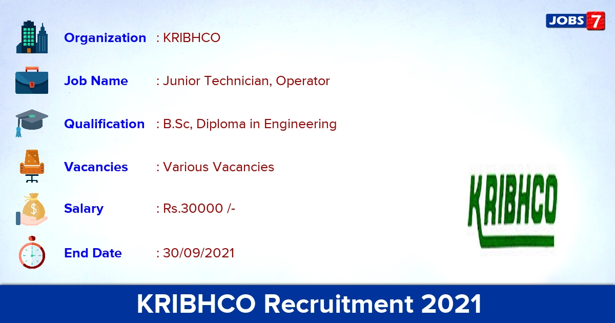 KRIBHCO Recruitment 2021 - Apply Online for Junior Technician, Operator Vacancies