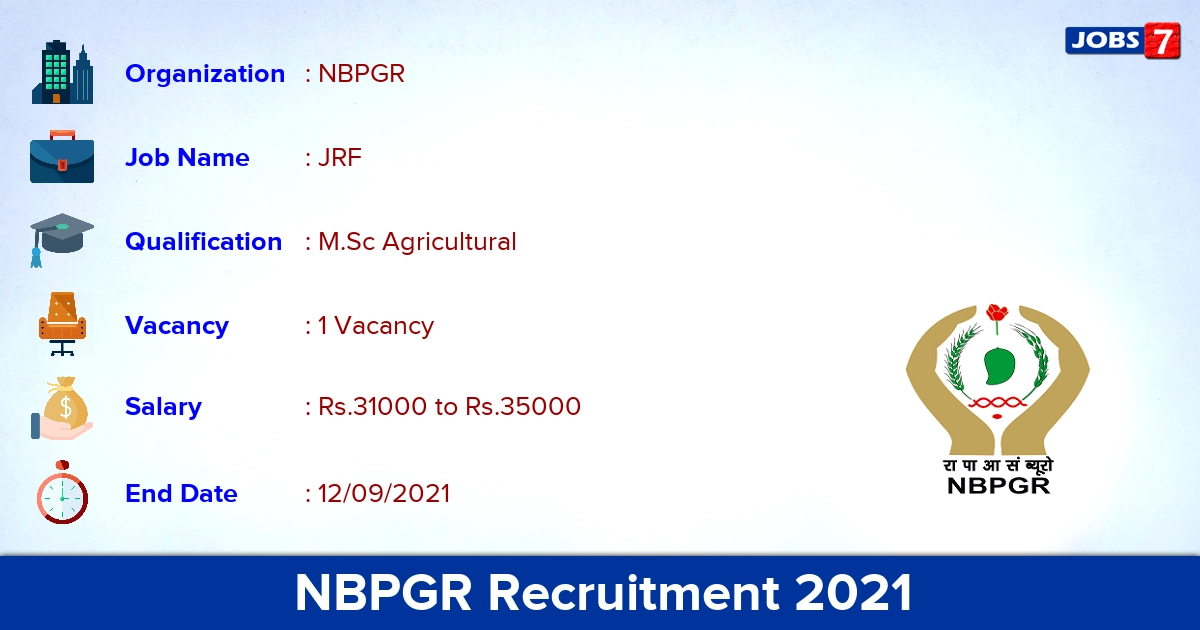 NBPGR Recruitment 2021 - Apply Online for JRF Jobs