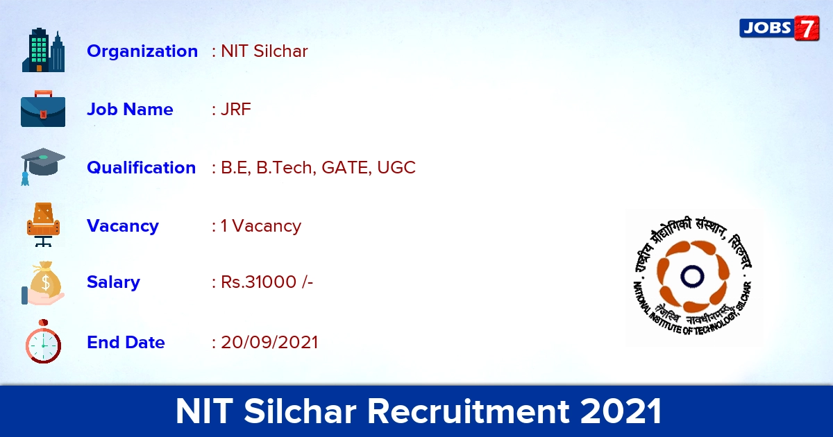 NIT Silchar Recruitment 2021 - Apply Online for JRF Jobs