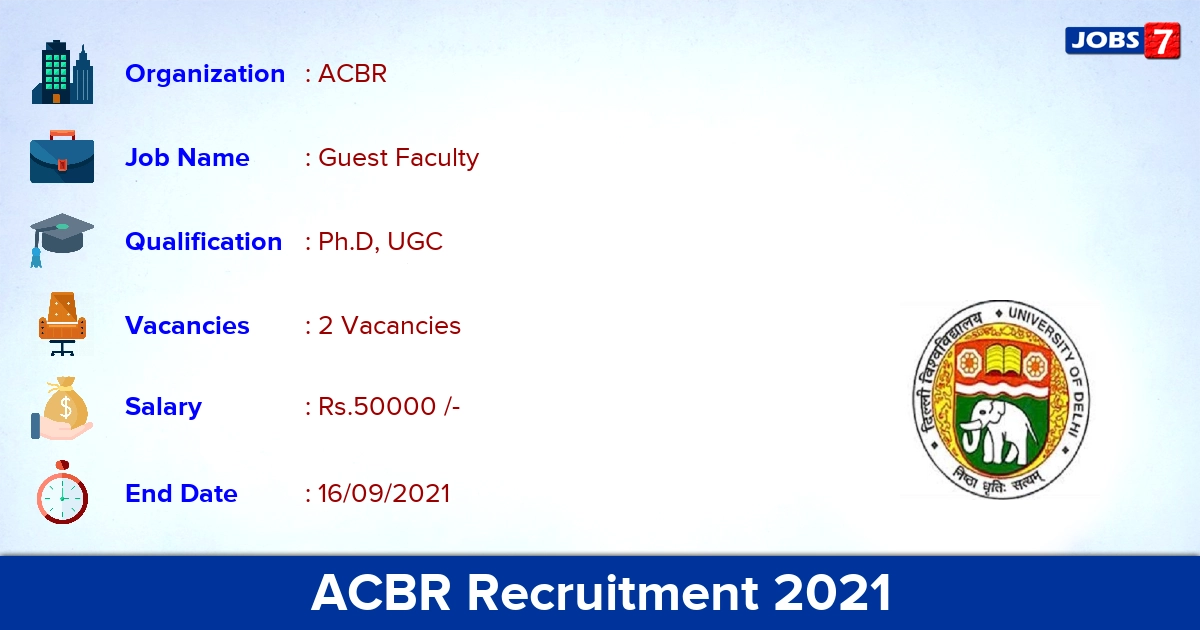 ACBR Recruitment 2021 - Apply Online for Guest Faculty Jobs
