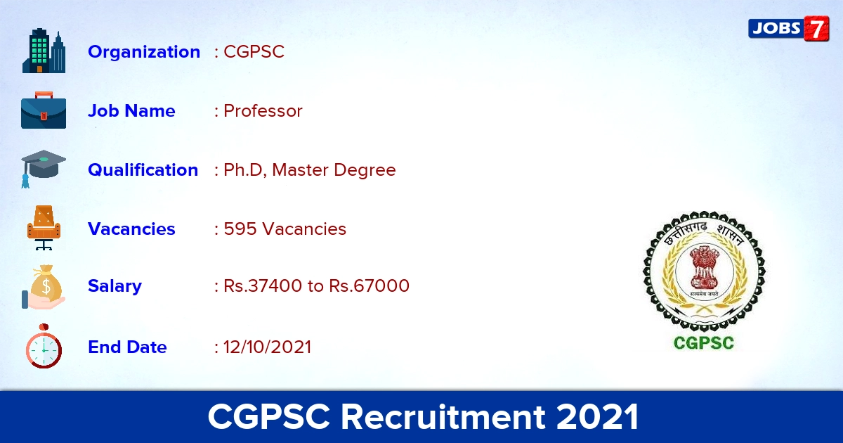 CGPSC Recruitment 2021 - Apply Online for 595 Professor Vacancies