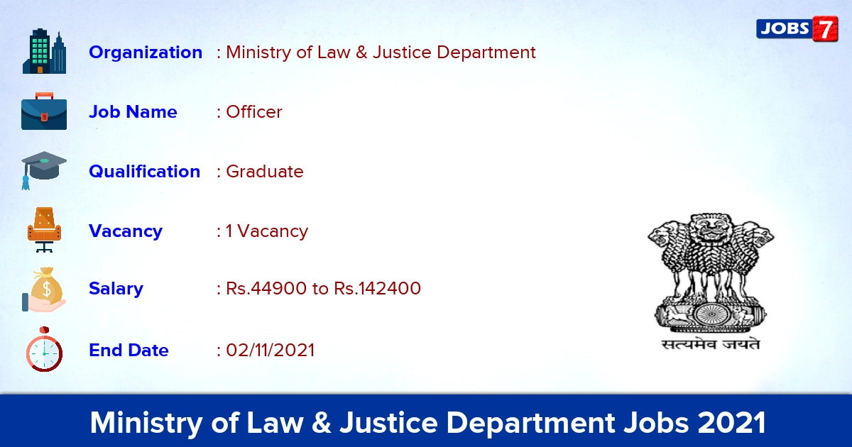 Ministry of Law & Justice Department Recruitment 2021 - Apply Offline for Cash Officer Jobs