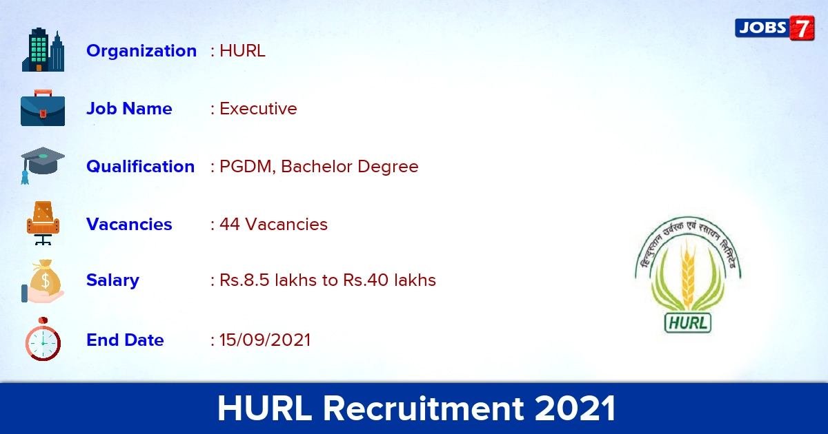 HURL Recruitment 2021 - Apply Online for 44 Executive Vacancies