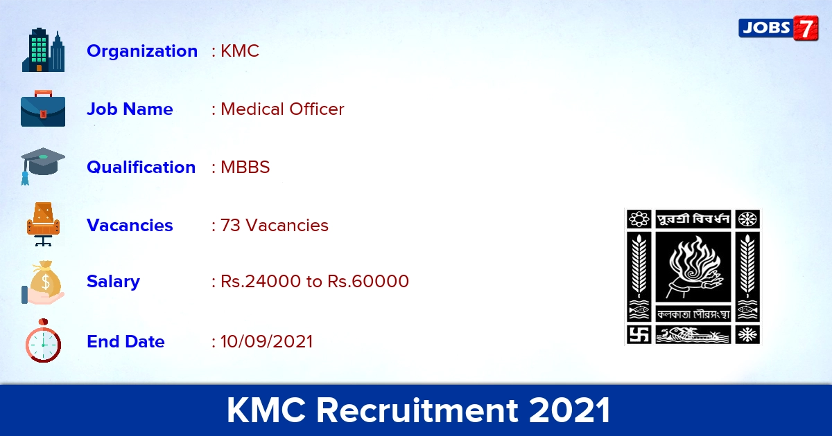 KMC Recruitment 2021 - Apply Direct Interview for 73 Medical Officer Vacancies