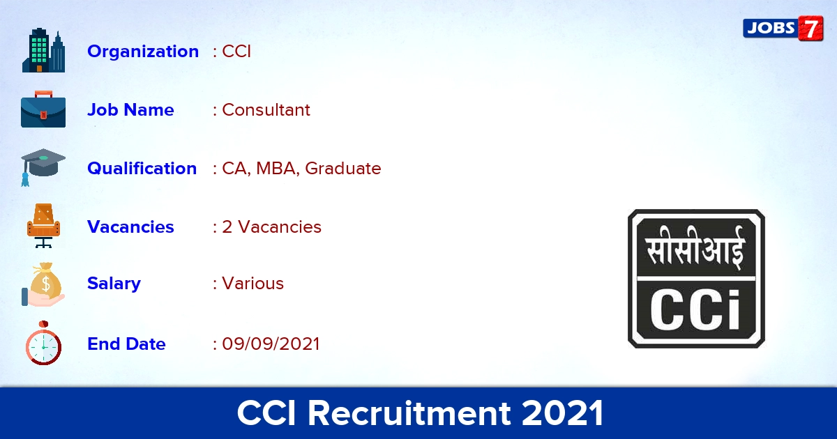 CCI Recruitment 2021 - Apply Direct Interview for Finance & Accounts Consultant Jobs