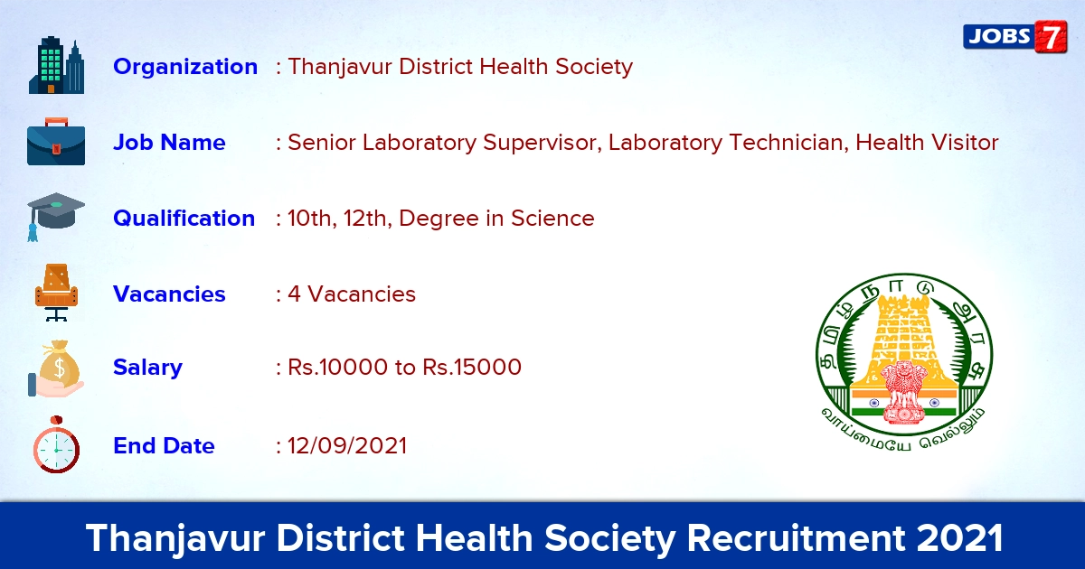 Thanjavur District Health Society Recruitment 2021 - Apply Offline for Health Visitor Jobs
