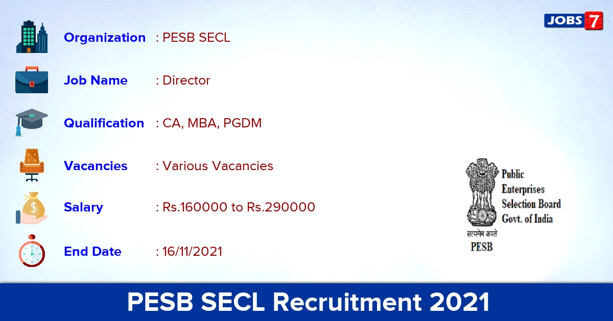 PESB SECL Recruitment 2021 - Apply Online for Director Vacancies