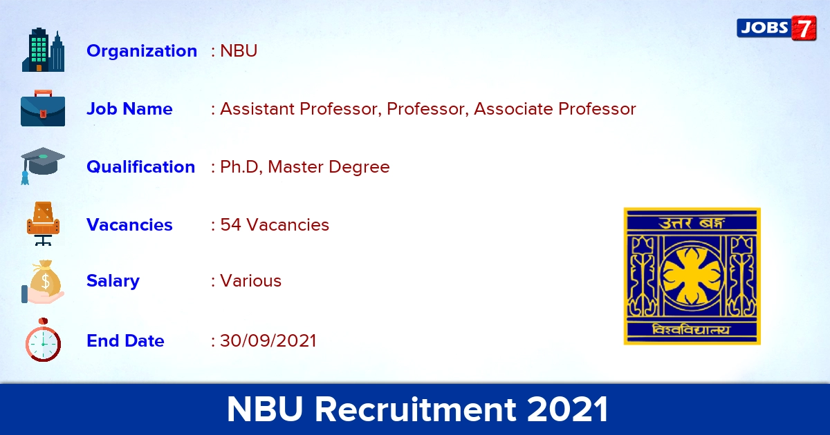NBU Recruitment 2021 - Apply Online for 54 Professor Vacancies