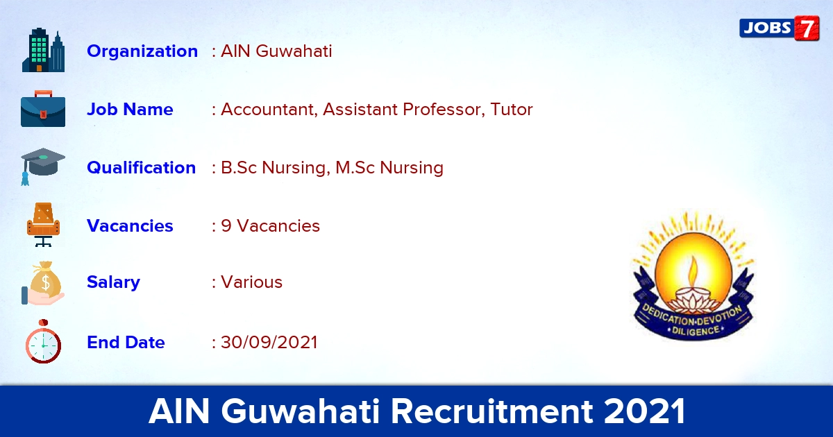 AIN Guwahati Recruitment 2021 - Apply Offline for Accountant, Tutor Jobs