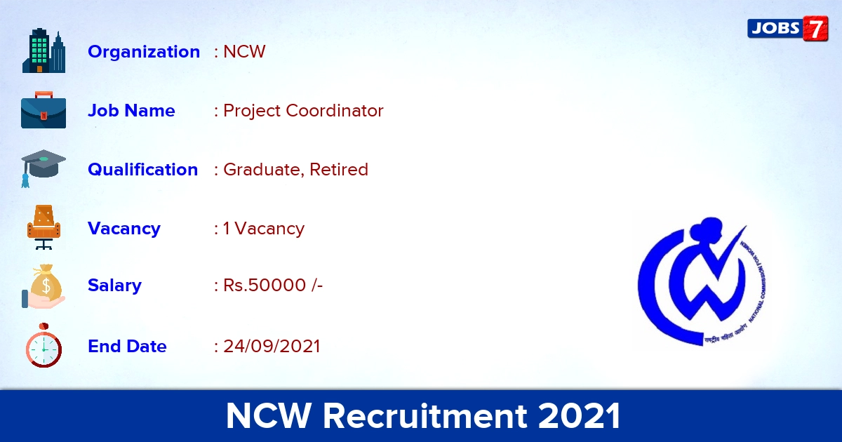 NCW Recruitment 2021 - Apply Online for Project Coordinator Jobs