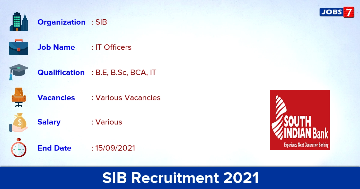 SIB Recruitment 2021 - Apply Online for IT Officer Vacancies
