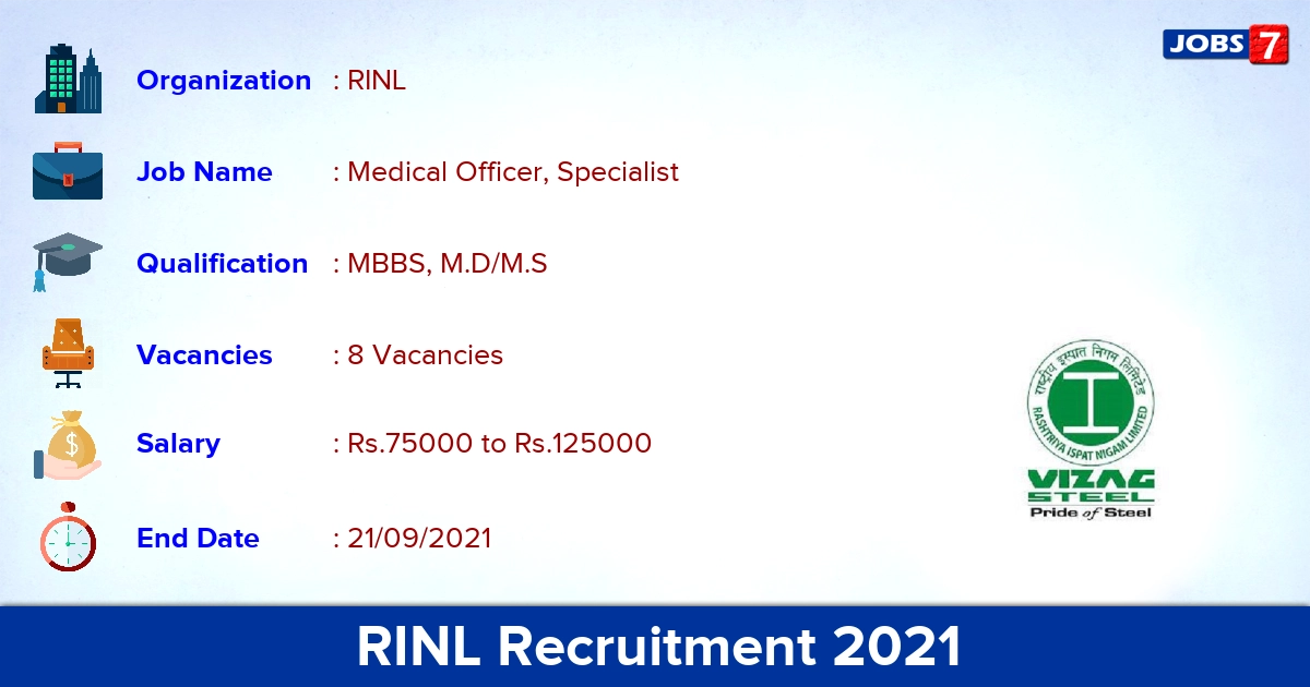 RINL Recruitment 2021 - Apply Online for Medical Officer, Specialist Jobs