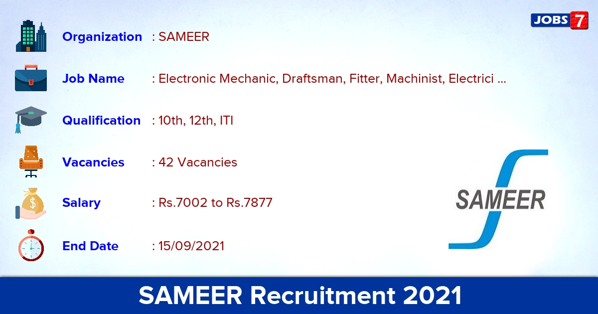 SAMEER Recruitment 2021 - Apply Online for 42 Fitter, Mechanic Vacancies